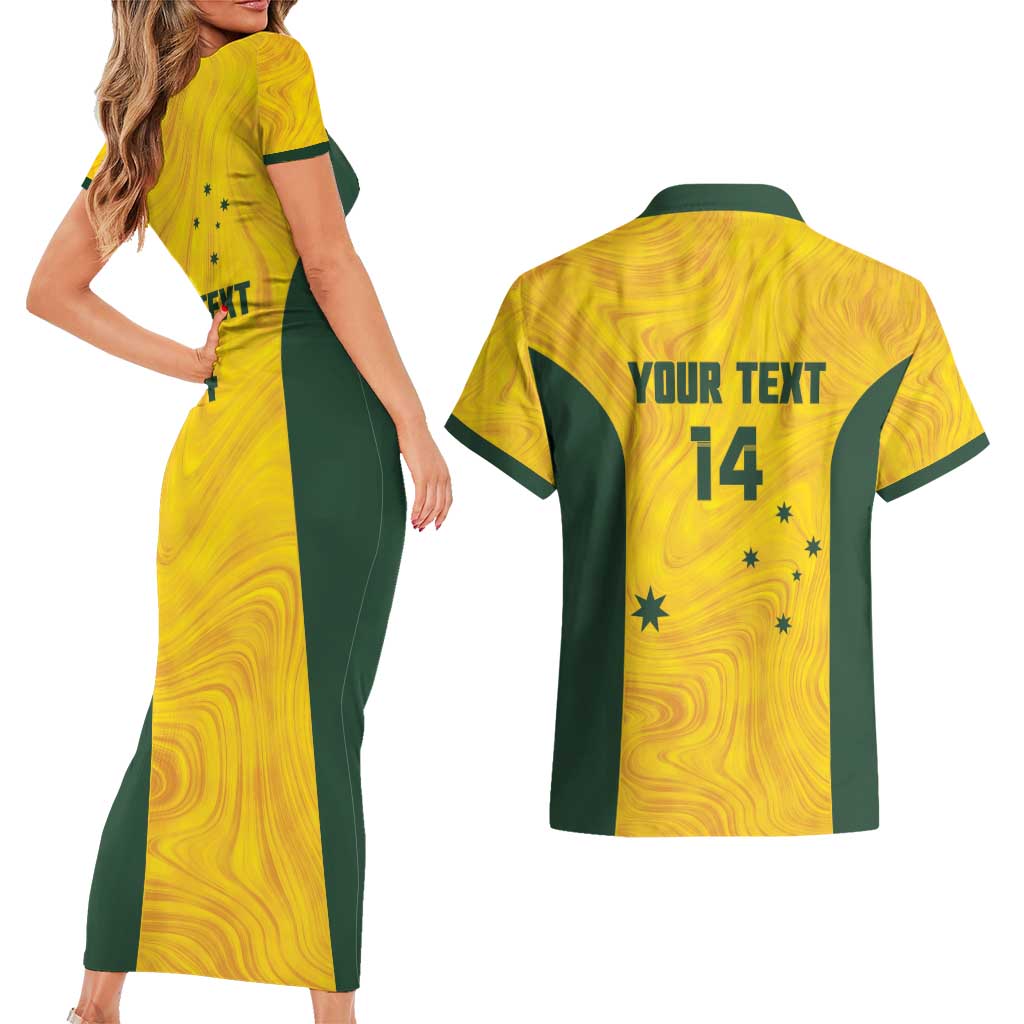 Custom Bowls Australia Couples Matching Short Sleeve Bodycon Dress and Hawaiian Shirt Marble National Color - Aussie Hoodie