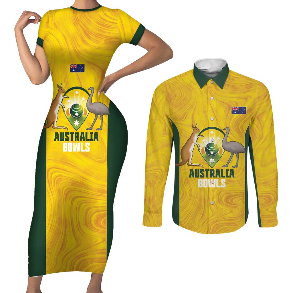 Custom Bowls Australia Couples Matching Short Sleeve Bodycon Dress and Long Sleeve Button Shirt Marble National Color - Aussie Hoodie