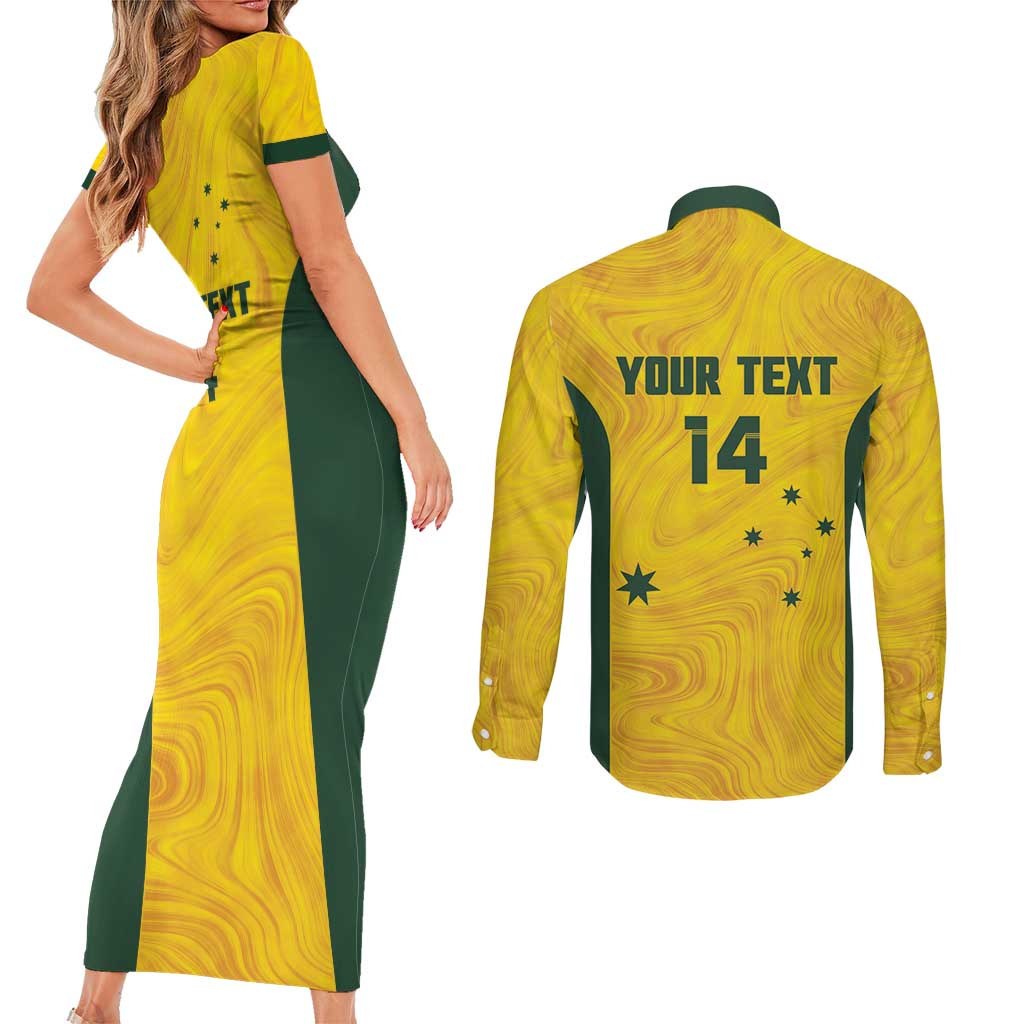 Custom Bowls Australia Couples Matching Short Sleeve Bodycon Dress and Long Sleeve Button Shirt Marble National Color - Aussie Hoodie