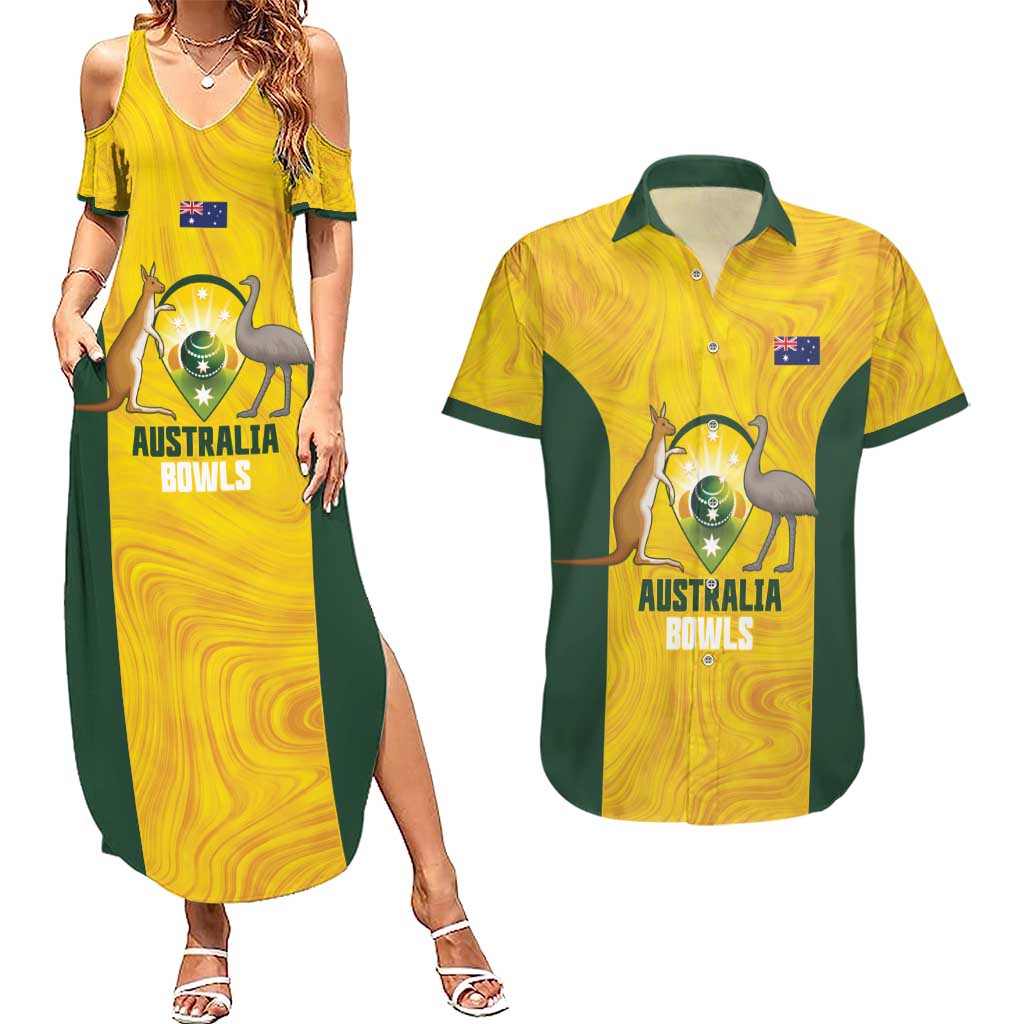 Custom Bowls Australia Couples Matching Summer Maxi Dress and Hawaiian Shirt Marble National Color - Aussie Hoodie