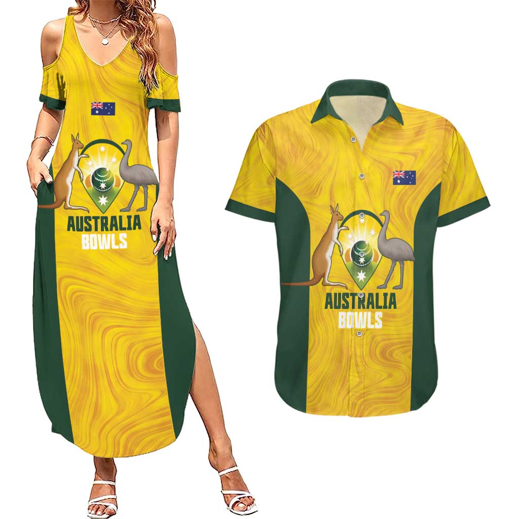 Custom Bowls Australia Couples Matching Summer Maxi Dress and Hawaiian Shirt Marble National Color - Aussie Hoodie