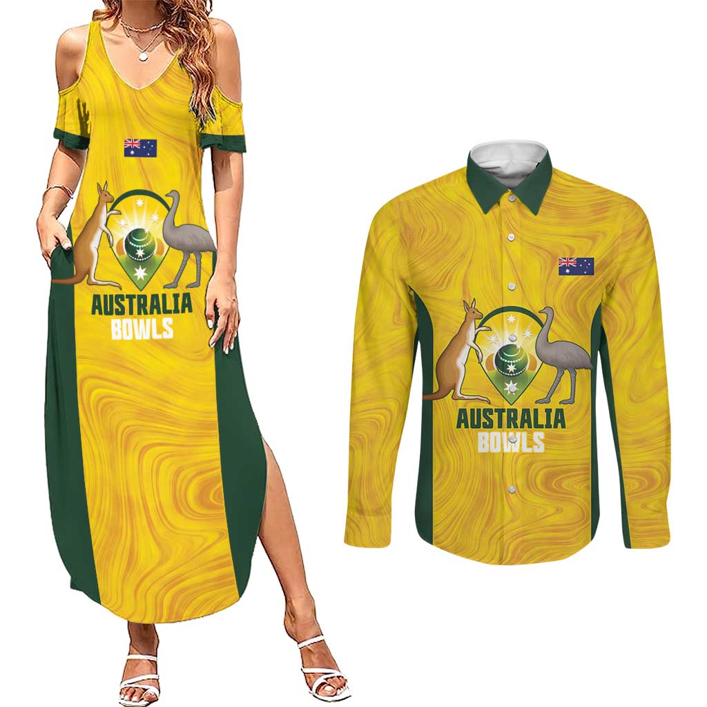 Custom Bowls Australia Couples Matching Summer Maxi Dress and Long Sleeve Button Shirt Marble National Color - Aussie Hoodie