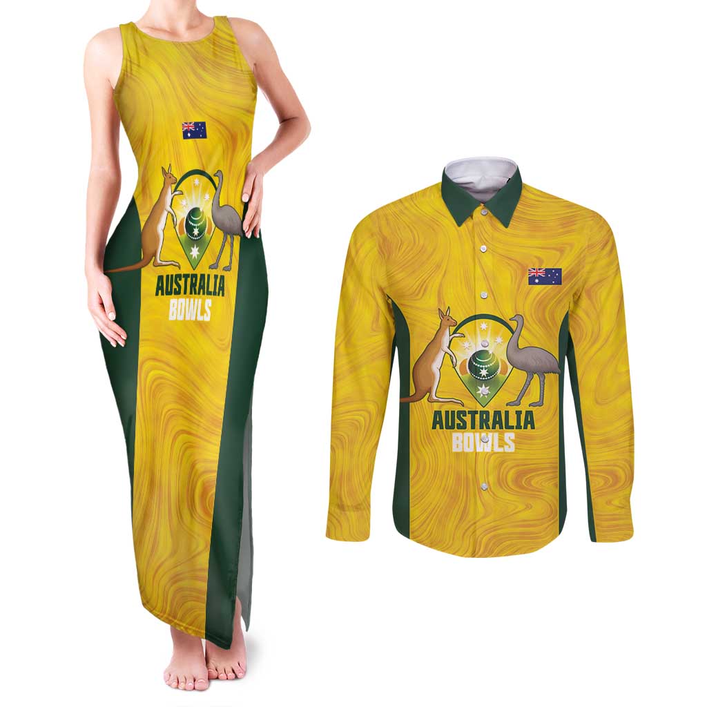 Custom Bowls Australia Couples Matching Tank Maxi Dress and Long Sleeve Button Shirt Marble National Color - Aussie Hoodie
