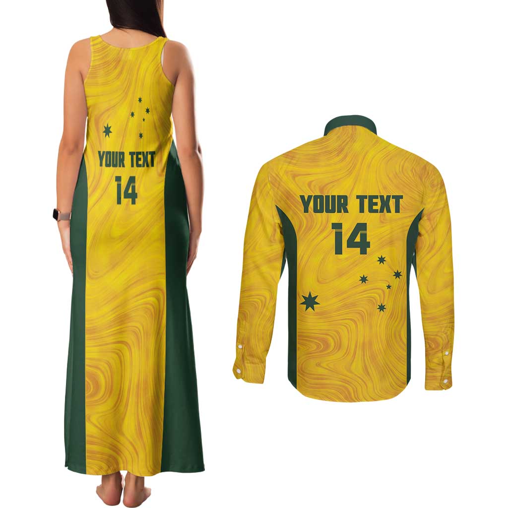 Custom Bowls Australia Couples Matching Tank Maxi Dress and Long Sleeve Button Shirt Marble National Color - Aussie Hoodie
