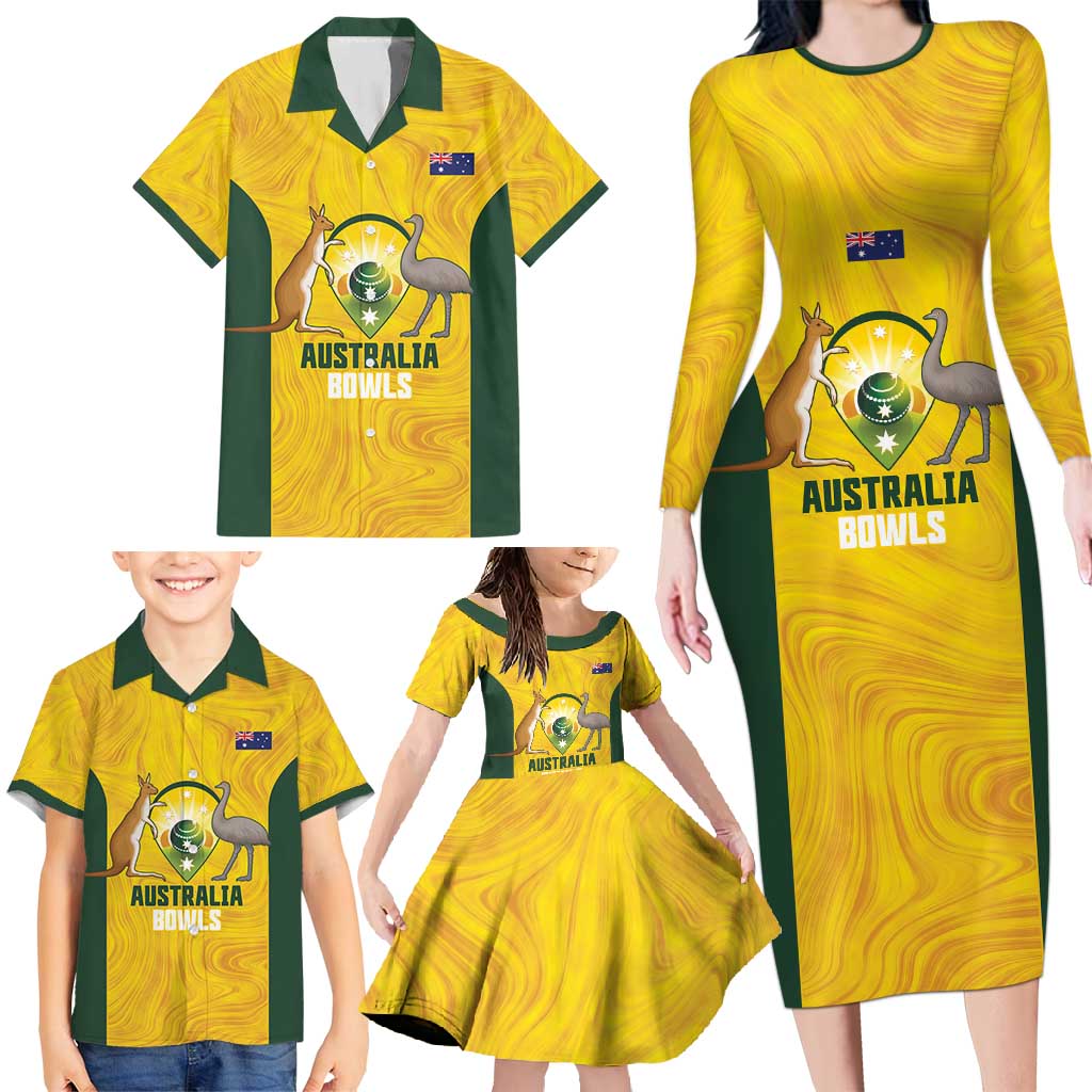 Custom Bowls Australia Family Matching Long Sleeve Bodycon Dress and Hawaiian Shirt Marble National Color - Aussie Hoodie
