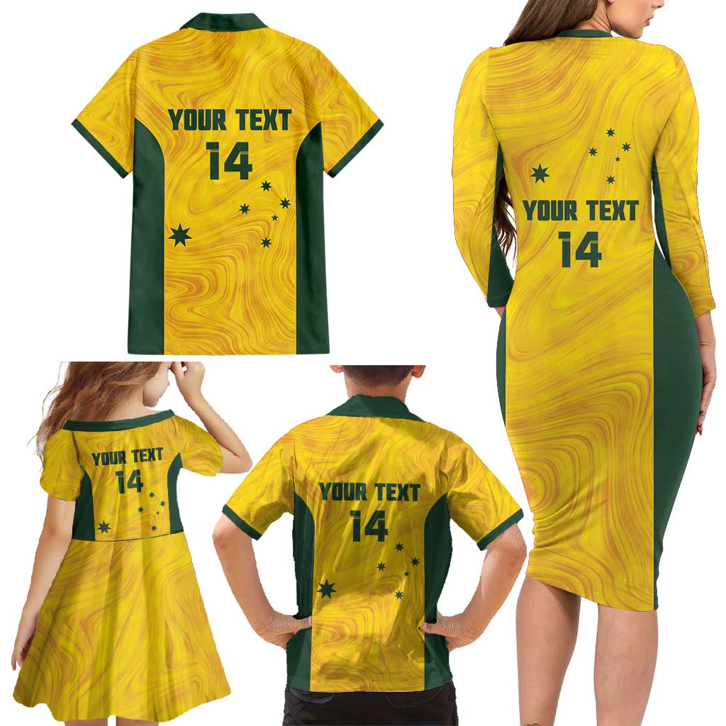 Custom Bowls Australia Family Matching Long Sleeve Bodycon Dress and Hawaiian Shirt Marble National Color - Aussie Hoodie