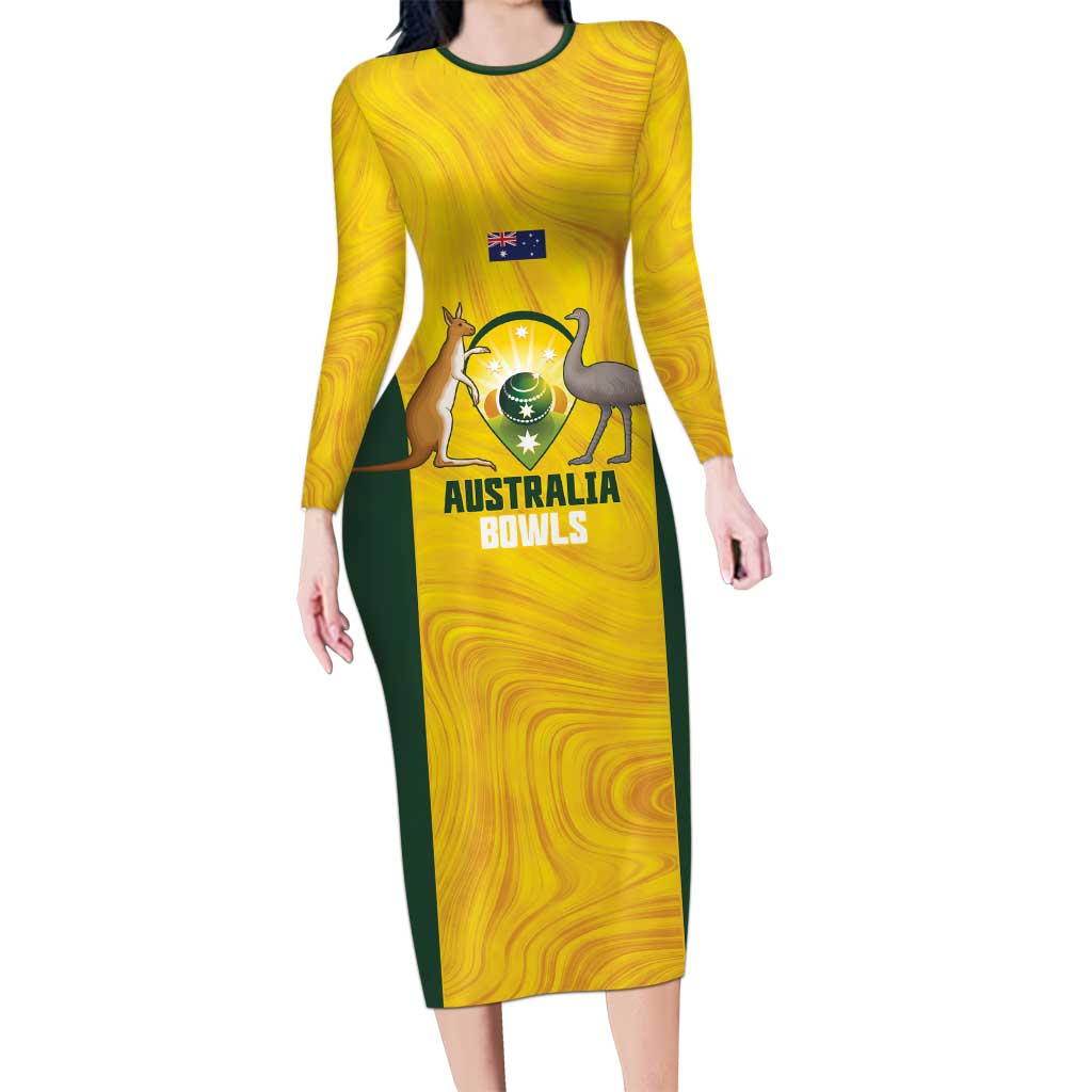 Custom Bowls Australia Family Matching Long Sleeve Bodycon Dress and Hawaiian Shirt Marble National Color - Aussie Hoodie