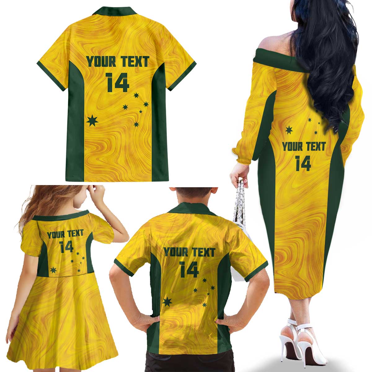 Custom Bowls Australia Family Matching Off The Shoulder Long Sleeve Dress and Hawaiian Shirt Marble National Color - Aussie Hoodie