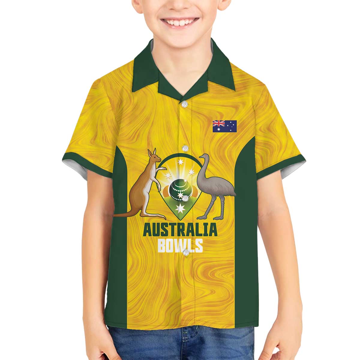 Custom Bowls Australia Family Matching Off The Shoulder Long Sleeve Dress and Hawaiian Shirt Marble National Color - Aussie Hoodie