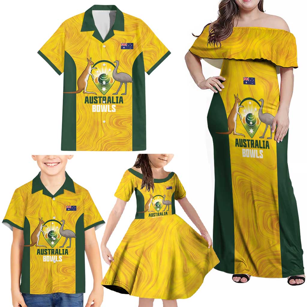 Custom Bowls Australia Family Matching Off Shoulder Maxi Dress and Hawaiian Shirt Marble National Color - Aussie Hoodie