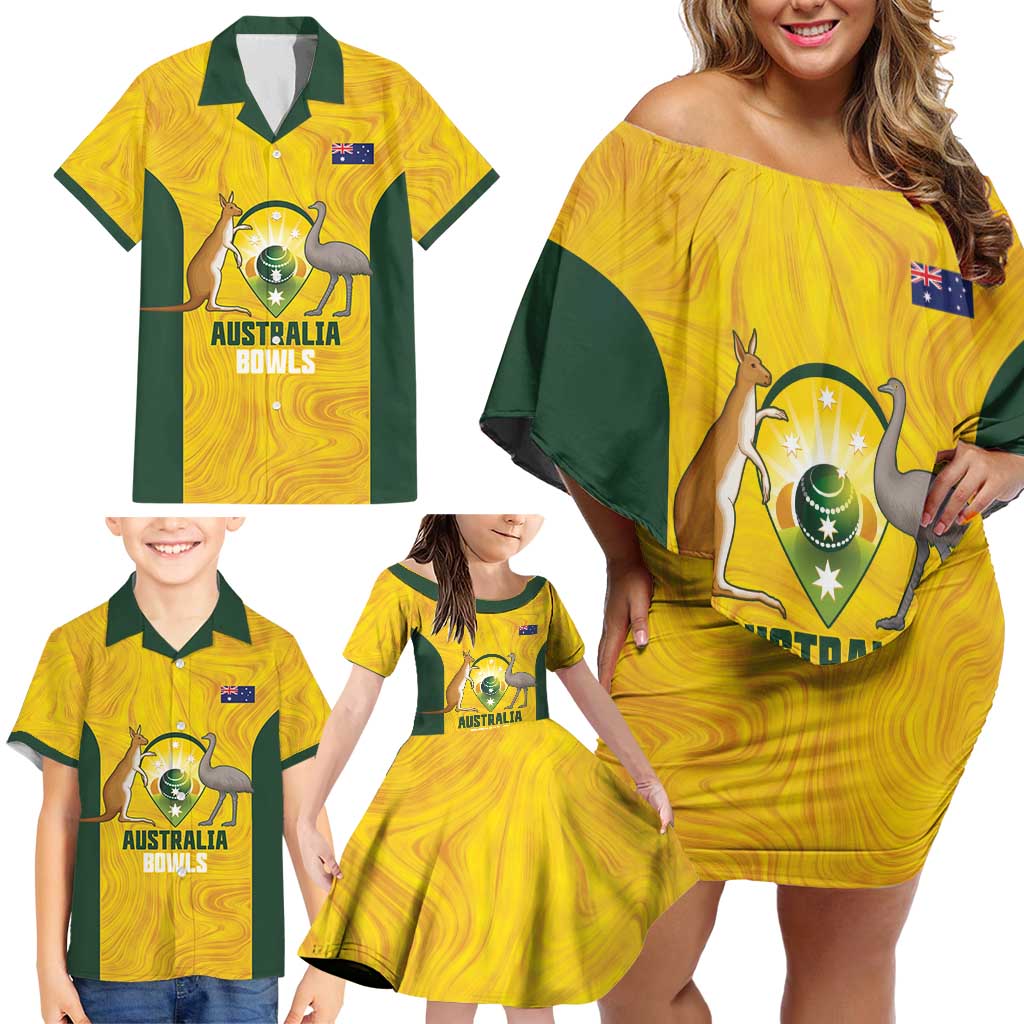 Custom Bowls Australia Family Matching Off Shoulder Short Dress and Hawaiian Shirt Marble National Color - Aussie Hoodie