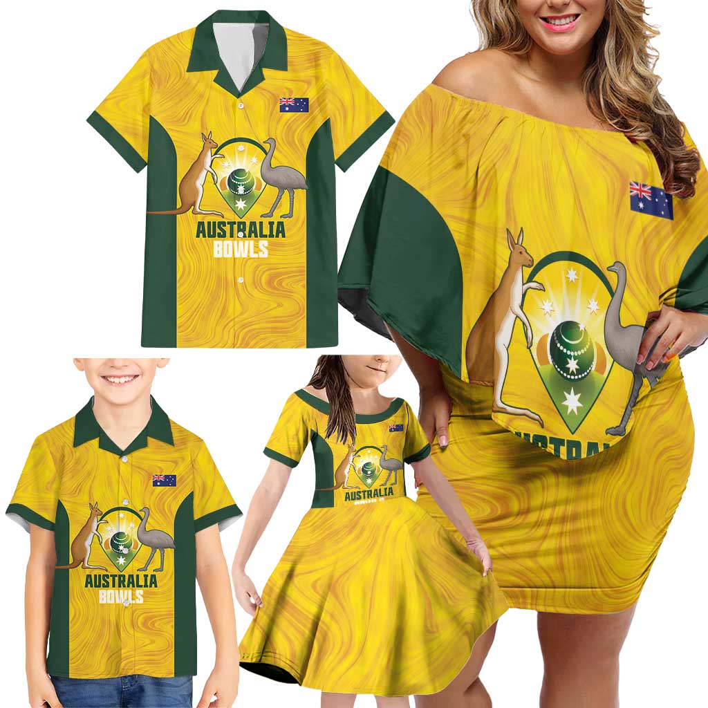 Custom Bowls Australia Family Matching Off Shoulder Short Dress and Hawaiian Shirt Marble National Color - Aussie Hoodie