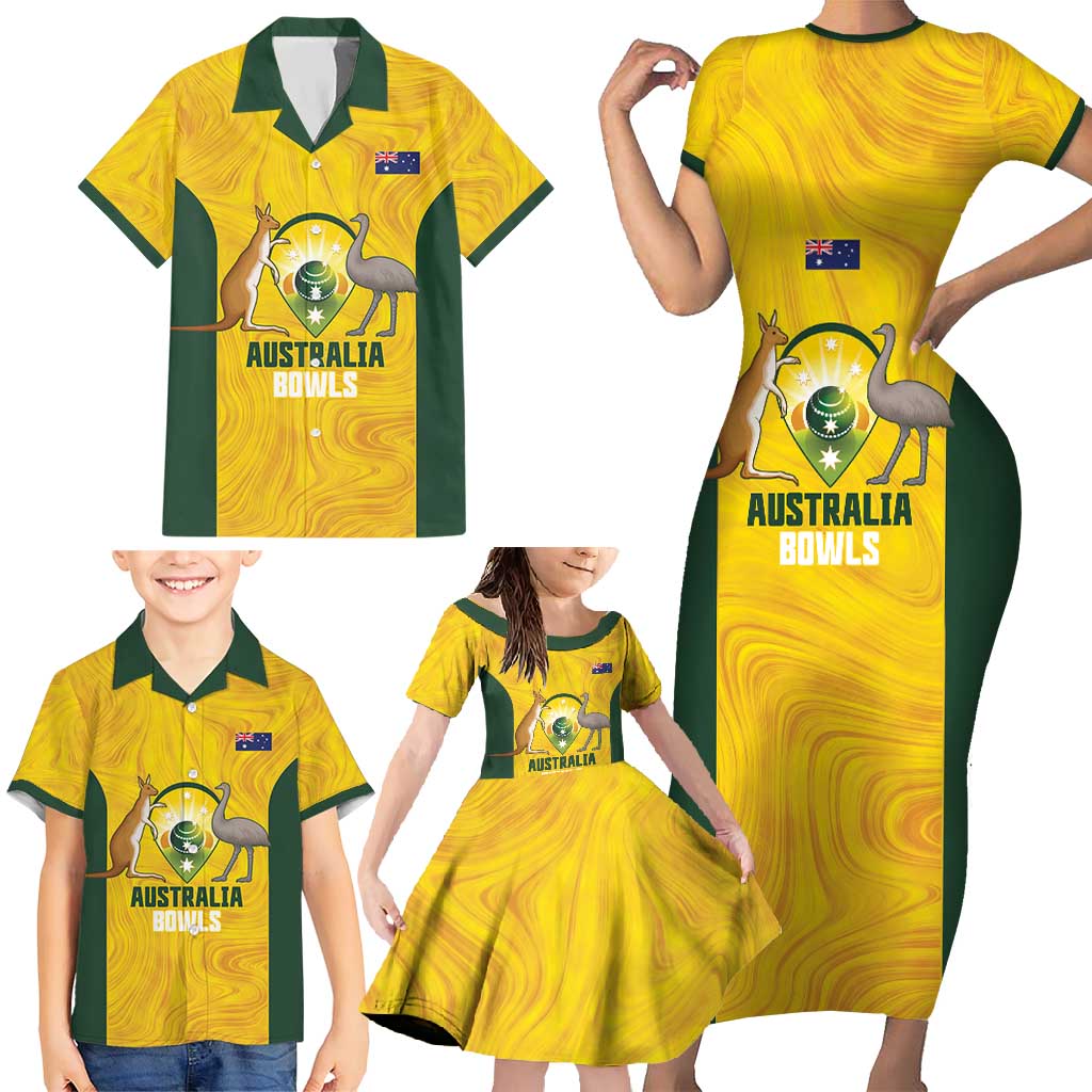 Custom Bowls Australia Family Matching Short Sleeve Bodycon Dress and Hawaiian Shirt Marble National Color - Aussie Hoodie