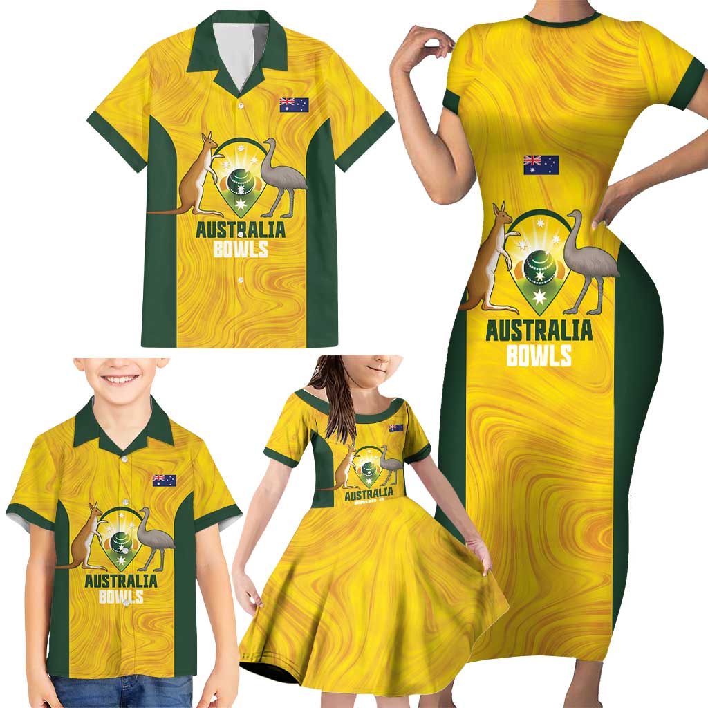 Custom Bowls Australia Family Matching Short Sleeve Bodycon Dress and Hawaiian Shirt Marble National Color - Aussie Hoodie