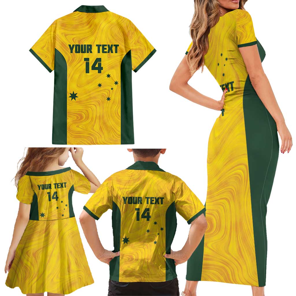 Custom Bowls Australia Family Matching Short Sleeve Bodycon Dress and Hawaiian Shirt Marble National Color - Aussie Hoodie