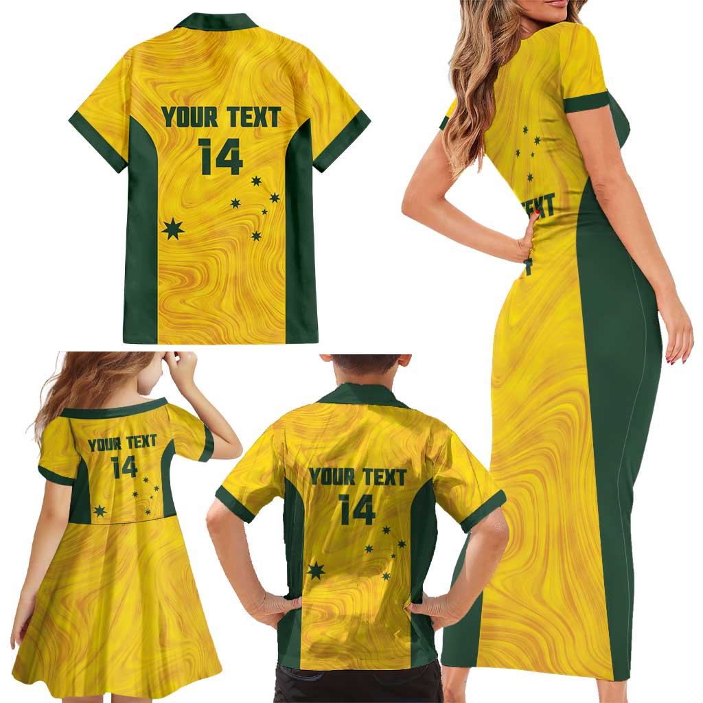 Custom Bowls Australia Family Matching Short Sleeve Bodycon Dress and Hawaiian Shirt Marble National Color - Aussie Hoodie