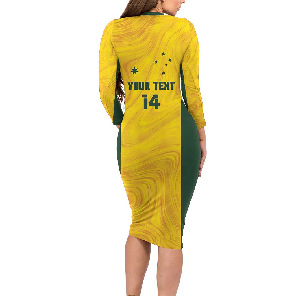 Custom Bowls Australia Long Sleeve Bodycon Dress Marble National Color - Aussie Hoodie