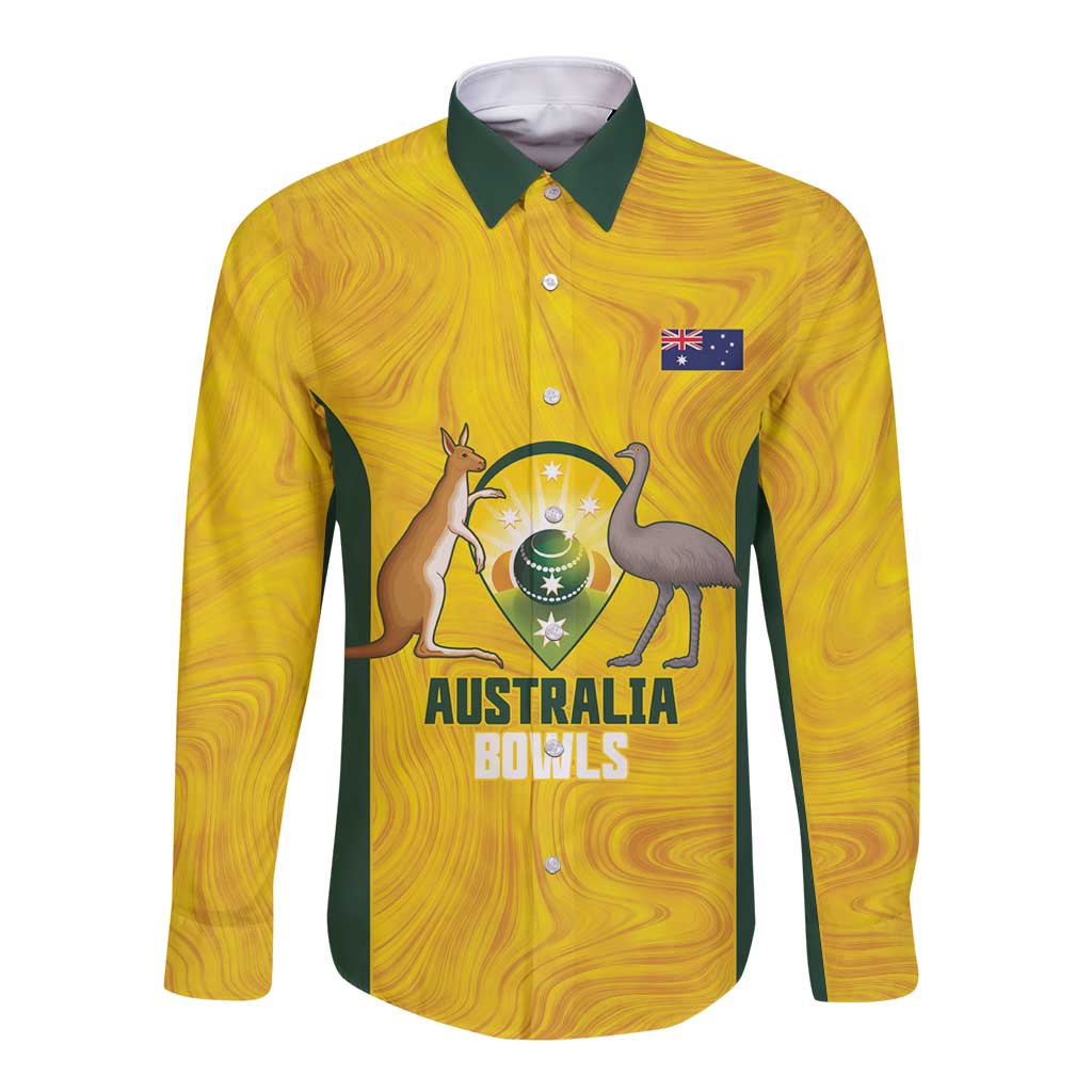 Custom Bowls Australia Long Sleeve Button Shirt Marble National Color - Aussie Hoodie