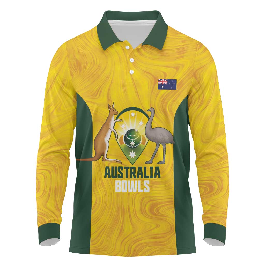Custom Bowls Australia Long Sleeve Polo Shirt Marble National Color - Aussie Hoodie