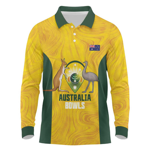 Custom Bowls Australia Long Sleeve Polo Shirt Marble National Color - Aussie Hoodie