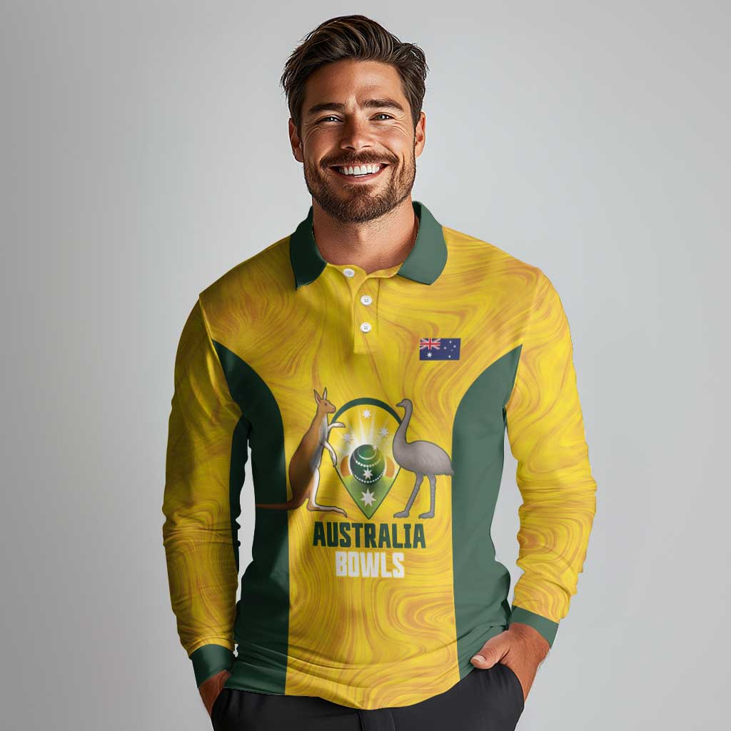 Custom Bowls Australia Long Sleeve Polo Shirt Marble National Color - Aussie Hoodie