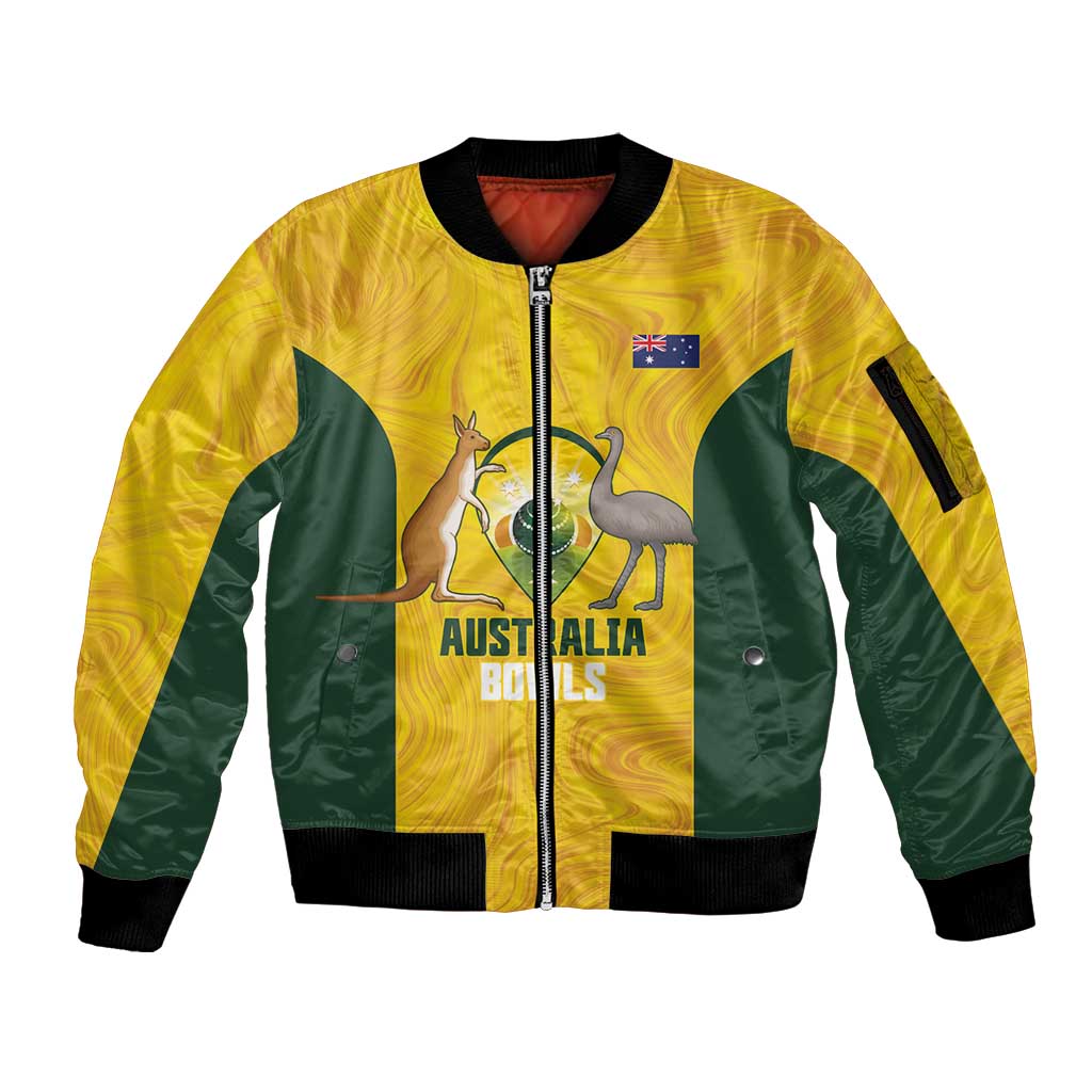 Custom Bowls Australia Sleeve Zip Bomber Jacket Marble National Color - Aussie Hoodie