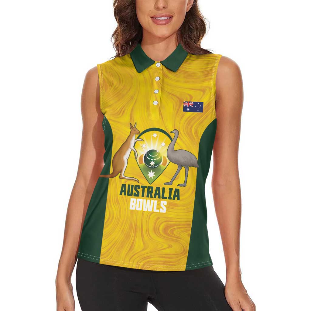 Custom Bowls Australia Women Sleeveless Polo Shirt Marble National Color - Aussie Hoodie