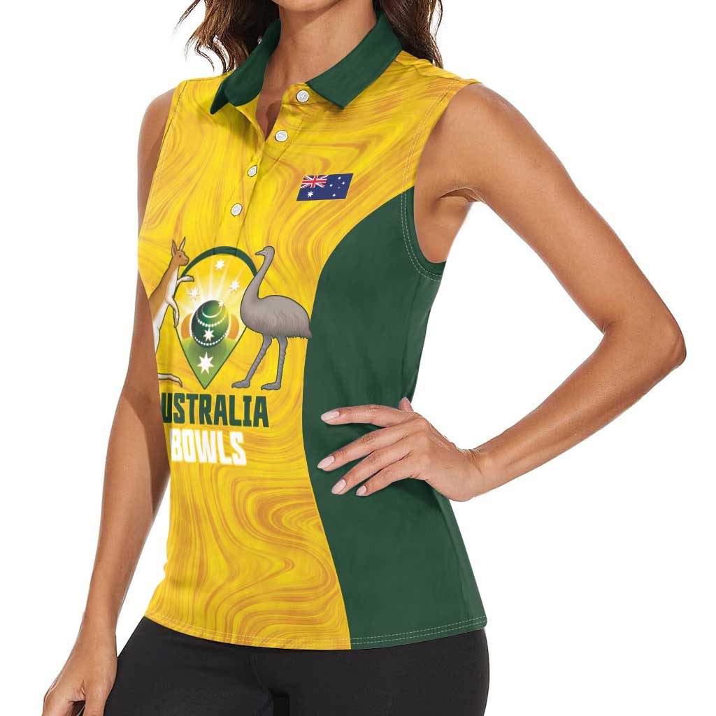 Custom Bowls Australia Women Sleeveless Polo Shirt Marble National Color - Aussie Hoodie
