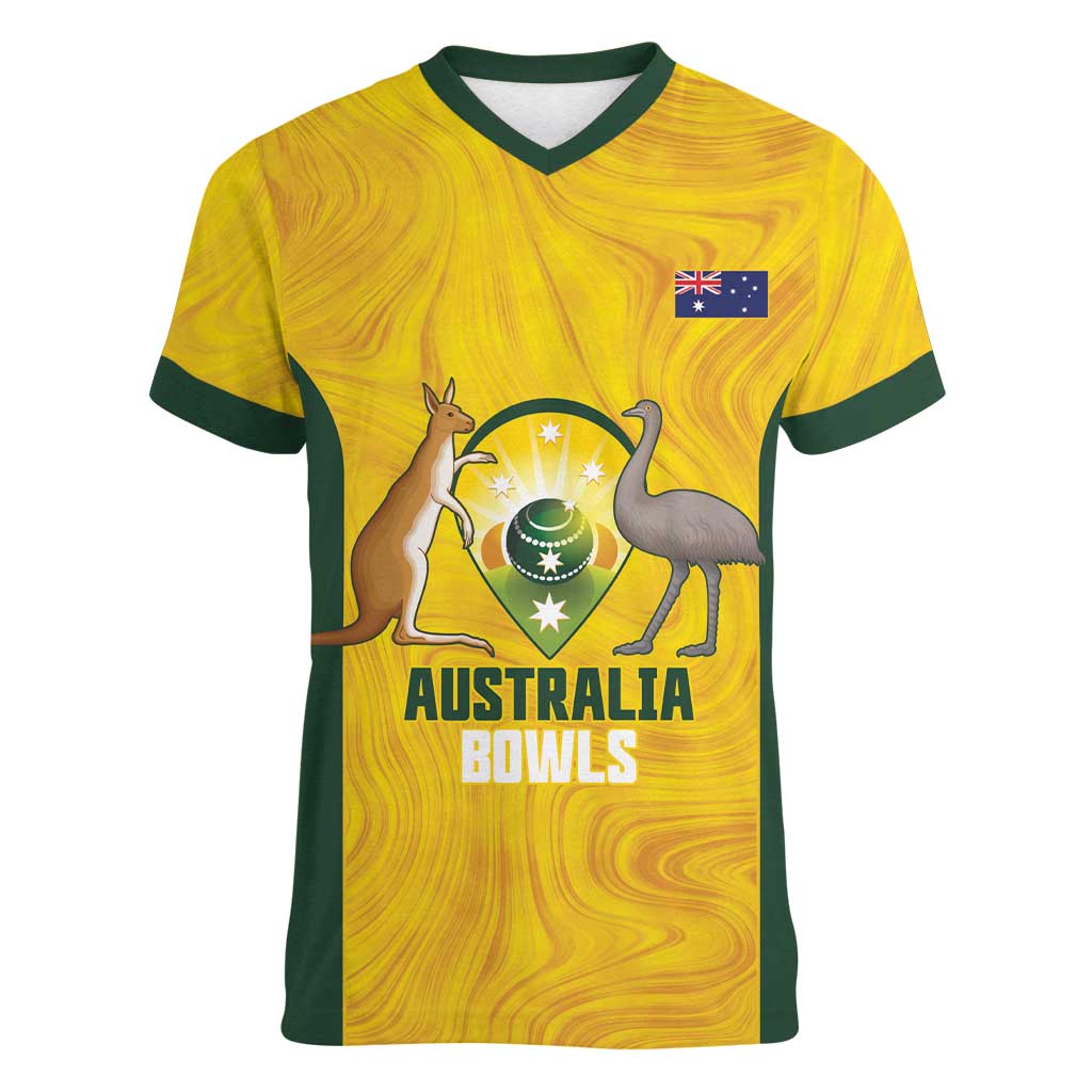 Custom Bowls Australia Women V-Neck T-Shirt Marble National Color - Aussie Hoodie