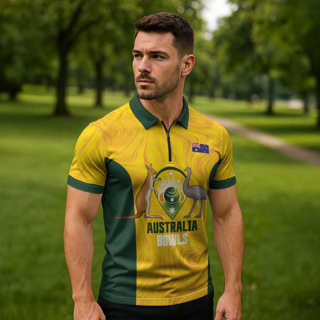 Custom Bowls Australia Zipper Polo Shirt Marble National Color - Aussie Hoodie