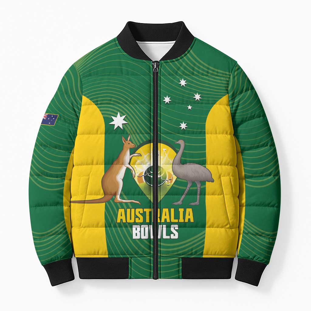 Custom Bowls Australia Bomber Puffer Jacket National Color Curve Sporty - Aussie Hoodie