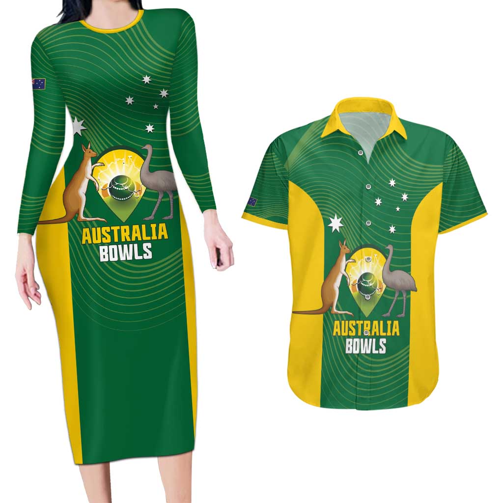 Custom Bowls Australia Couples Matching Long Sleeve Bodycon Dress and Hawaiian Shirt National Color Curve Sporty - Aussie Hoodie