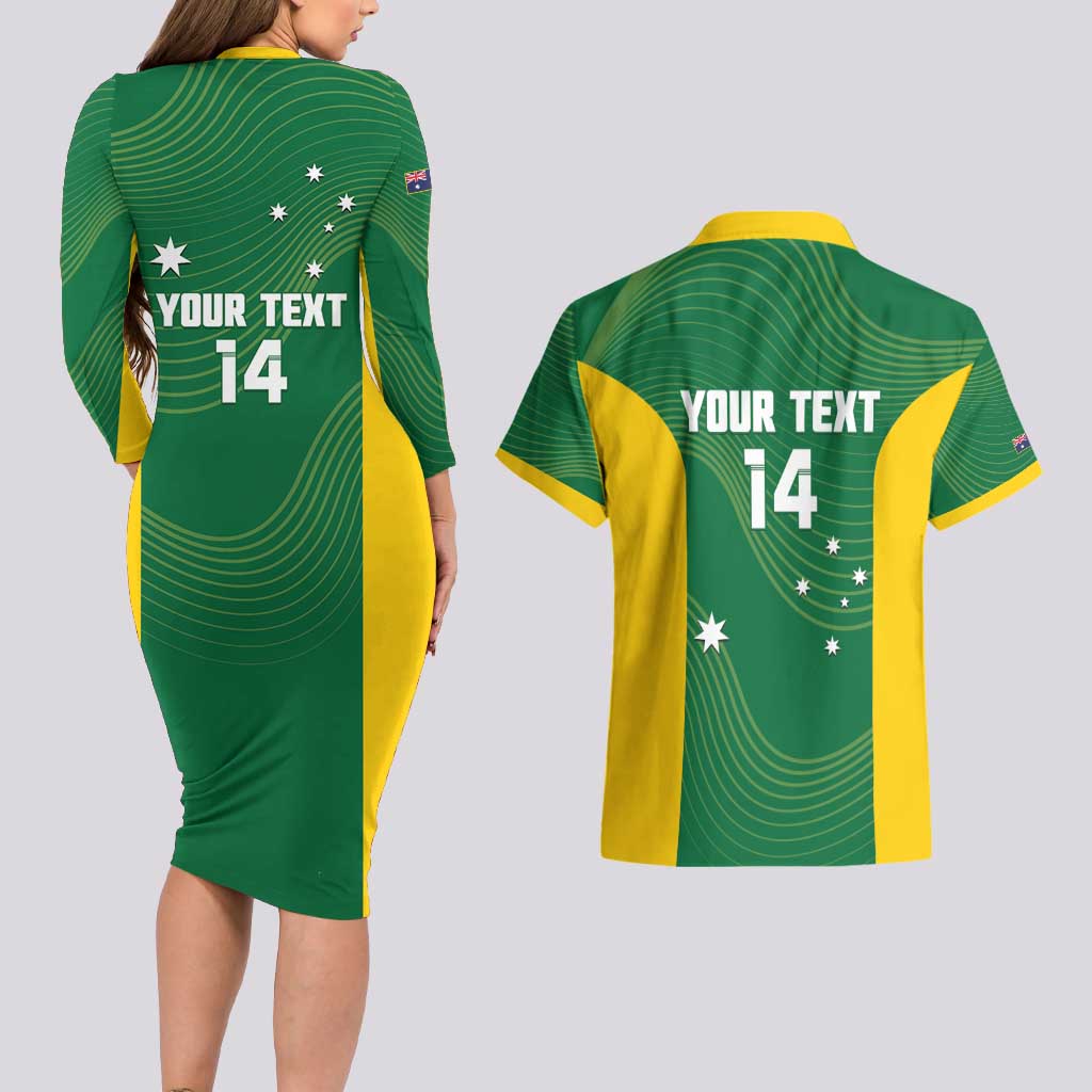 Custom Bowls Australia Couples Matching Long Sleeve Bodycon Dress and Hawaiian Shirt National Color Curve Sporty - Aussie Hoodie