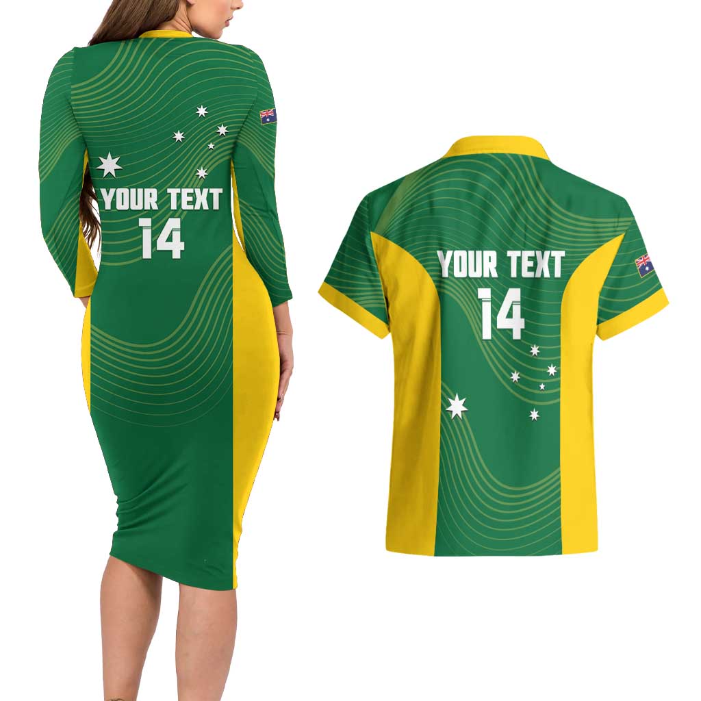 Custom Bowls Australia Couples Matching Long Sleeve Bodycon Dress and Hawaiian Shirt National Color Curve Sporty - Aussie Hoodie