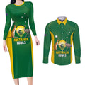 Custom Bowls Australia Couples Matching Long Sleeve Bodycon Dress and Long Sleeve Button Shirt National Color Curve Sporty - Aussie Hoodie