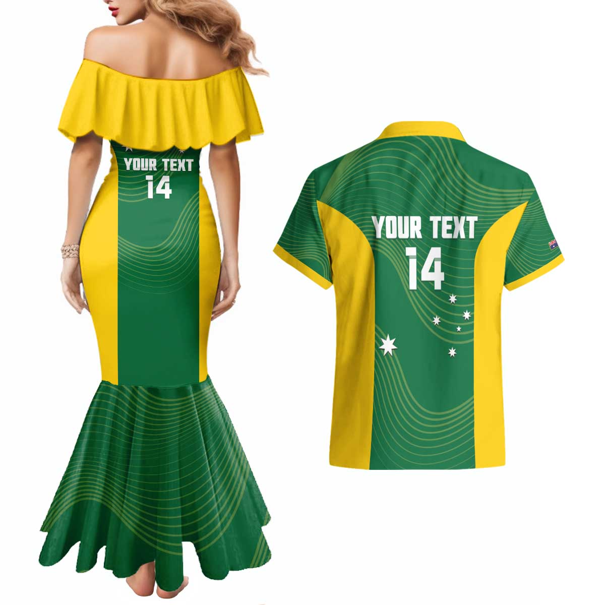 Custom Bowls Australia Couples Matching Mermaid Dress and Hawaiian Shirt National Color Curve Sporty - Aussie Hoodie