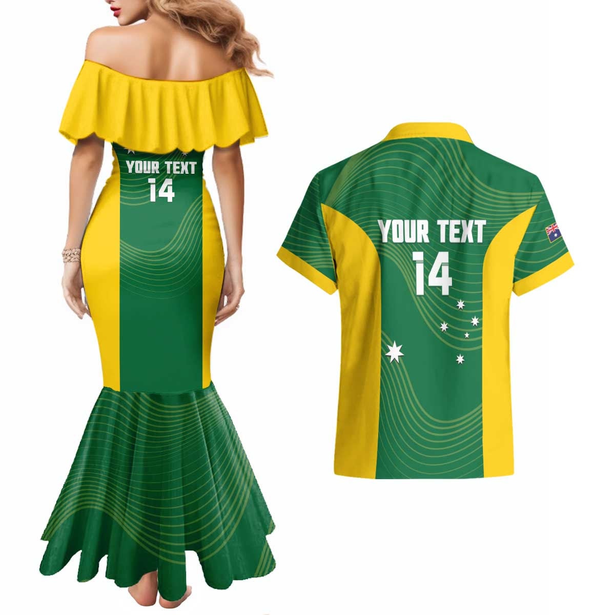 Custom Bowls Australia Couples Matching Mermaid Dress and Hawaiian Shirt National Color Curve Sporty - Aussie Hoodie