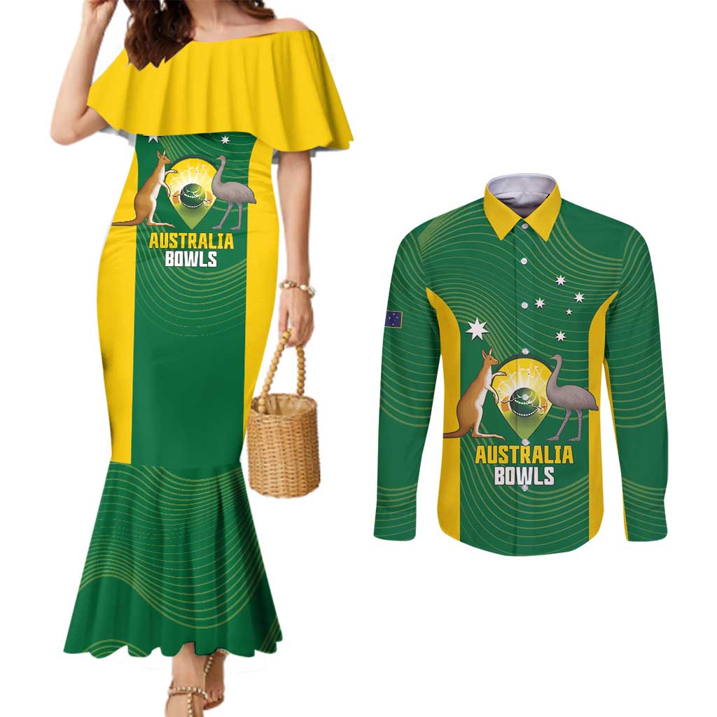Custom Bowls Australia Couples Matching Mermaid Dress and Long Sleeve Button Shirt National Color Curve Sporty - Aussie Hoodie