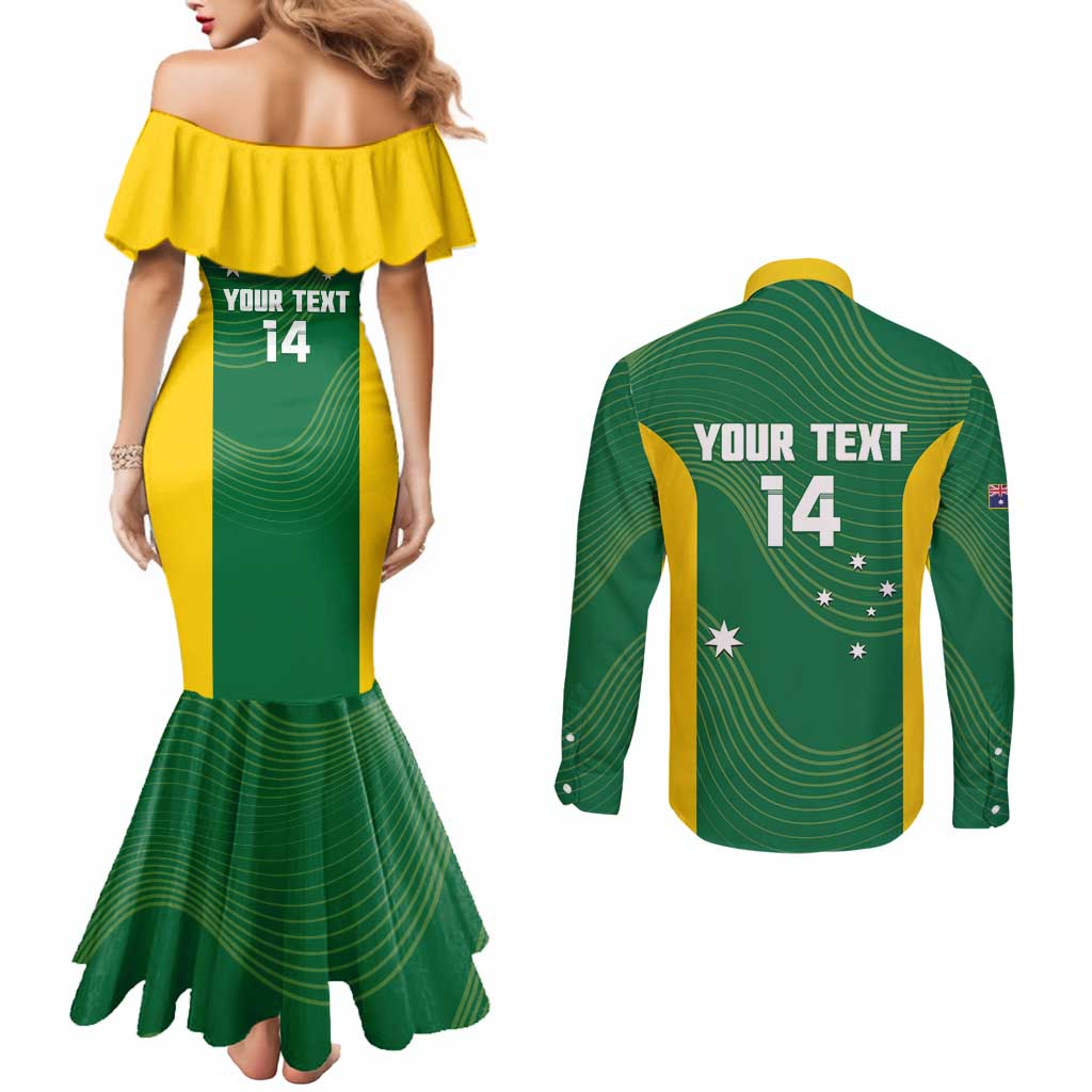 Custom Bowls Australia Couples Matching Mermaid Dress and Long Sleeve Button Shirt National Color Curve Sporty - Aussie Hoodie