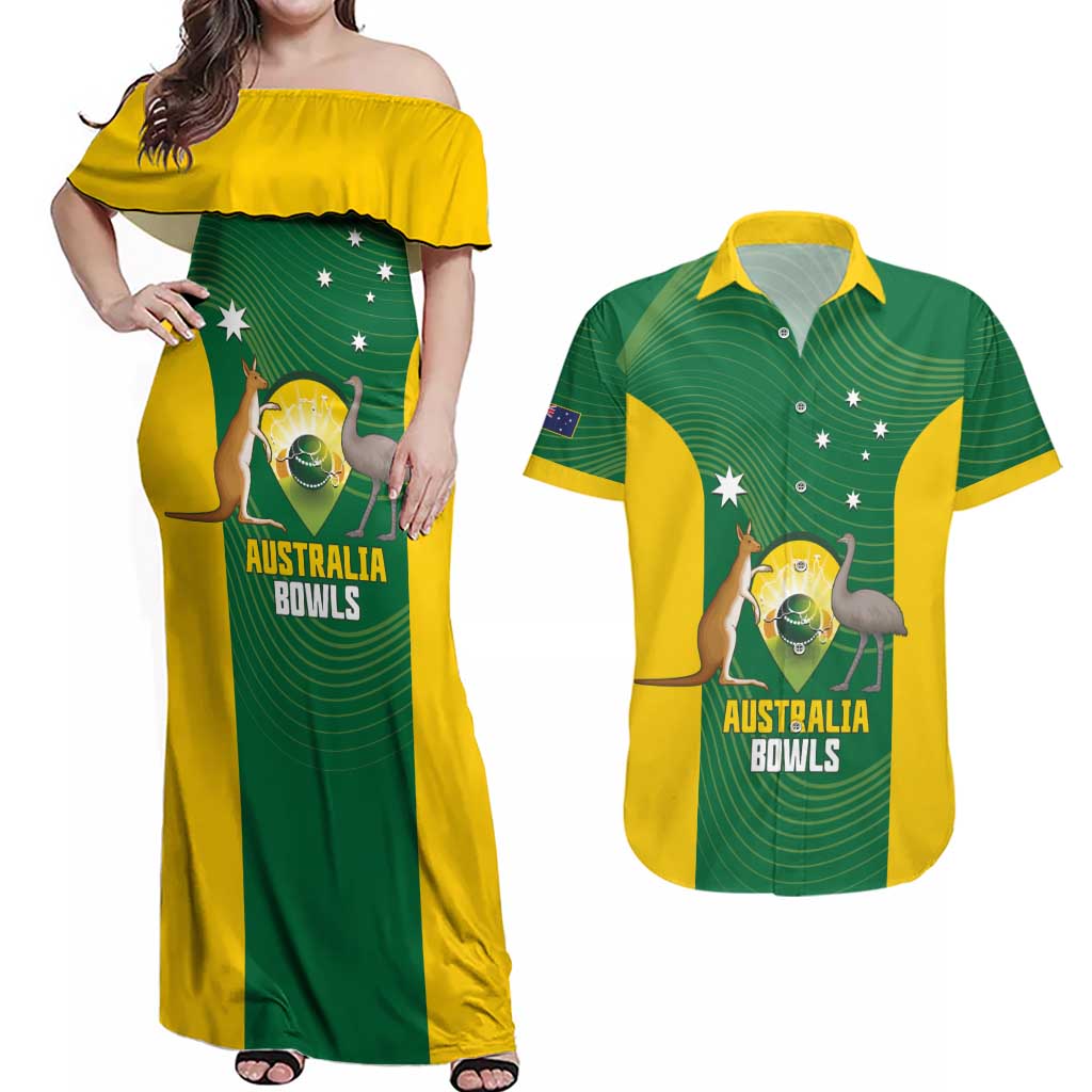 Custom Bowls Australia Couples Matching Off Shoulder Maxi Dress and Hawaiian Shirt National Color Curve Sporty - Aussie Hoodie