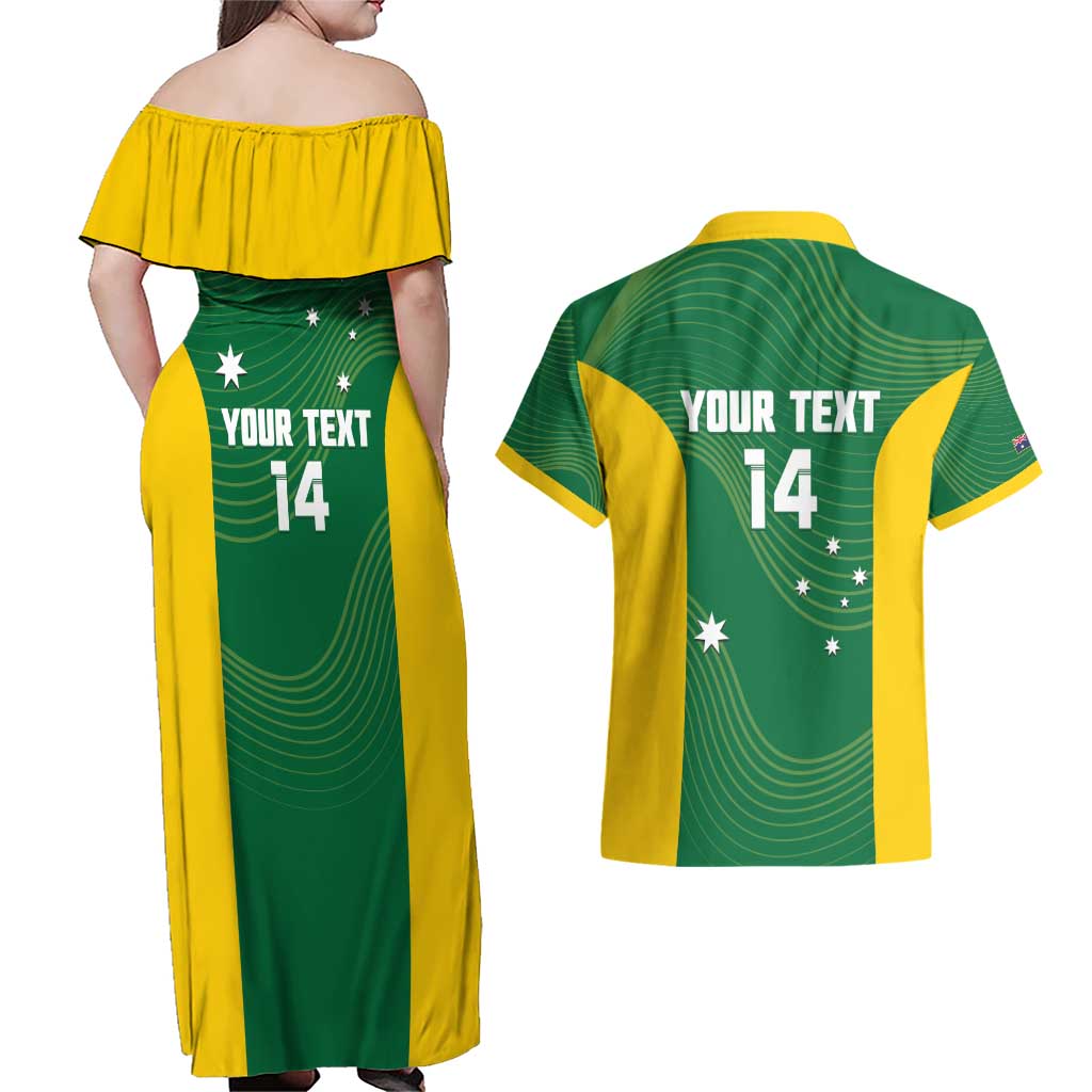 Custom Bowls Australia Couples Matching Off Shoulder Maxi Dress and Hawaiian Shirt National Color Curve Sporty - Aussie Hoodie