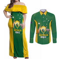 Custom Bowls Australia Couples Matching Off Shoulder Maxi Dress and Long Sleeve Button Shirt National Color Curve Sporty - Aussie Hoodie