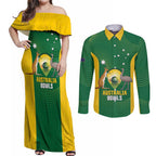 Custom Bowls Australia Couples Matching Off Shoulder Maxi Dress and Long Sleeve Button Shirt National Color Curve Sporty - Aussie Hoodie