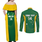 Custom Bowls Australia Couples Matching Off Shoulder Maxi Dress and Long Sleeve Button Shirt National Color Curve Sporty - Aussie Hoodie
