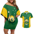 Custom Bowls Australia Couples Matching Off Shoulder Short Dress and Hawaiian Shirt National Color Curve Sporty - Aussie Hoodie