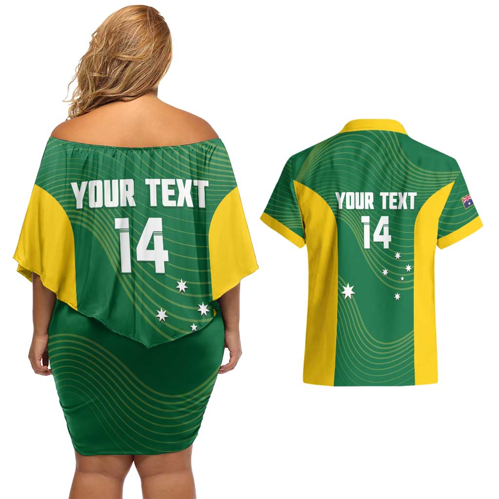 Custom Bowls Australia Couples Matching Off Shoulder Short Dress and Hawaiian Shirt National Color Curve Sporty - Aussie Hoodie
