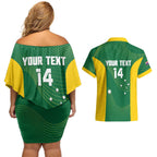 Custom Bowls Australia Couples Matching Off Shoulder Short Dress and Hawaiian Shirt National Color Curve Sporty - Aussie Hoodie