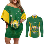 Custom Bowls Australia Couples Matching Off Shoulder Short Dress and Long Sleeve Button Shirt National Color Curve Sporty - Aussie Hoodie