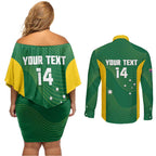 Custom Bowls Australia Couples Matching Off Shoulder Short Dress and Long Sleeve Button Shirt National Color Curve Sporty - Aussie Hoodie