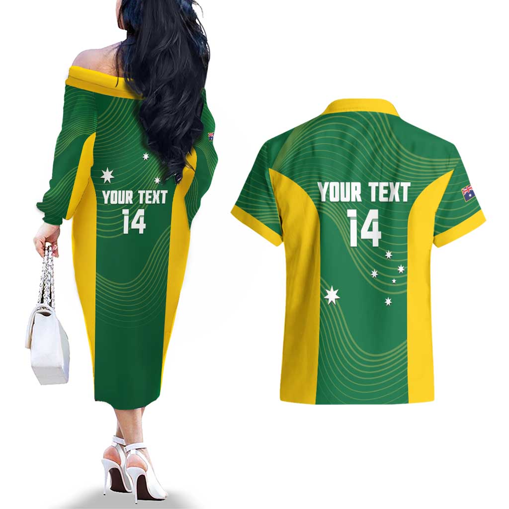 Custom Bowls Australia Couples Matching Off The Shoulder Long Sleeve Dress and Hawaiian Shirt National Color Curve Sporty - Aussie Hoodie